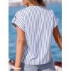 CUPSHE Stripe Shirts for Women Button Down Cap Sleeve Work Tops V Neck Collar Blouses Business Casual Outfits(White)