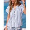 CUPSHE Stripe Shirts for Women Button Down Cap Sleeve Work Tops V Neck Collar Blouses Business Casual Outfits(White)