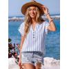 CUPSHE Stripe Shirts for Women Button Down Cap Sleeve Work Tops V Neck Collar Blouses Business Casual Outfits(White)