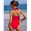 CUPSHE Tankini Bathing Suit for Women Halter Deep V Cowl Neck Low Back Swimsuit(Red)