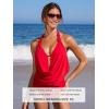 CUPSHE Tankini Bathing Suit for Women Halter Deep V Cowl Neck Low Back Swimsuit(Red)