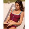 CUPSHE Tankini Sets Two Piece Swimsuit for Women Square Neck Tummy Control Bathing Suits with Mid Rise Bottom(Burgundy)