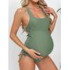 CUPSHE Women Maternity Swimsuit One Piece Crisscross Self Tie Back Strappy Side Square Neck Bathing Suit(Sage Green)