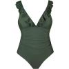 CUPSHE Women Swimsuit Maternity One Piece Bathing Suit Deep V Neck Ruffle Back Tie Ruching Adjustable Straps Swimwear(Green)