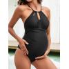 CUPSHE Women Swimsuit Maternity One Piece Bathing Suit Keyhole Cutout Ruched Front Crisscross Lace Up Back(Black)