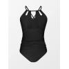 CUPSHE Women Swimsuit Maternity One Piece Bathing Suit Keyhole Cutout Ruched Front Crisscross Lace Up Back(Black)