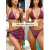 CUPSHE Women’s Bikini Sets Three Piece Swimsuit V Neck Halter Self Tie Merrow Sarong Shiny Bathing Suit(Plum Purple)