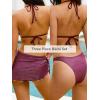 CUPSHE Women’s Bikini Sets Three Piece Swimsuit V Neck Halter Self Tie Merrow Sarong Shiny Bathing Suit(Plum Purple)