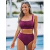 CUPSHE Women’s Bikini Sets Two Piece Bathing Suit High Waisted Square Neck Adjustable Straps Ruched(Burgundy)