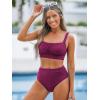 CUPSHE Women’s Bikini Sets Two Piece Bathing Suit High Waisted Square Neck Adjustable Straps Ruched(Burgundy)