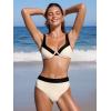 CUPSHE Women’s Bikini Sets Two Piece Bathing Suit High Waisted Underwire Wide Adjustable Straps Color Block Back Hook(White Cream/Black)