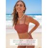 CUPSHE Women’s Bikini Sets Two Piece Swimsuit Bandeau Top Square Neck Mid Rise Ruched Bathing Suit Spaghetti Straps(Brick Red)