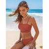 CUPSHE Women’s Bikini Sets Two Piece Swimsuit Bandeau Top Square Neck Mid Rise Ruched Bathing Suit Spaghetti Straps(Brick Red)