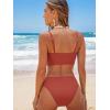 CUPSHE Women’s Bikini Sets Two Piece Swimsuit Bandeau Top Square Neck Mid Rise Ruched Bathing Suit Spaghetti Straps(Brick Red)