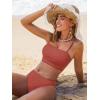 CUPSHE Women’s Bikini Sets Two Piece Swimsuit Bandeau Top Square Neck Mid Rise Ruched Bathing Suit Spaghetti Straps(Brick Red)