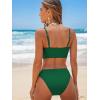 CUPSHE Women’s Bikini Sets Two Piece Swimsuit Bandeau Top Square Neck Mid Rise Ruched Bathing Suit Spaghetti Straps(Dark Green)