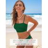 CUPSHE Women’s Bikini Sets Two Piece Swimsuit Bandeau Top Square Neck Mid Rise Ruched Bathing Suit Spaghetti Straps(Dark Green)