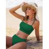 CUPSHE Women’s Bikini Sets Two Piece Swimsuit Bandeau Top Square Neck Mid Rise Ruched Bathing Suit Spaghetti Straps(Dark Green)