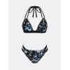 CUPSHE Women’s Bikini Sets Two Piece Swimsuit Halter V Neck Back Hook Cutout Stitching Cheeky Bottom(Black/Blue Floral)