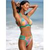 CUPSHE Women’s Bikini Sets Two Piece Swimsuit Halter V Neck Back Hook Cutout Stitching Cheeky Bottom(Mint Blue/Tropical)