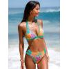 CUPSHE Women’s Bikini Sets Two Piece Swimsuit Halter V Neck Back Hook Cutout Stitching Cheeky Bottom(Mint Blue/Tropical)