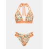 CUPSHE Women’s Bikini Sets Two Piece Swimsuit Halter V Neck Back Hook Cutout Stitching Cheeky Bottom(Orange/Yellow Floral)