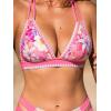 CUPSHE Women’s Bikini Sets Two Piece Swimsuit Halter V Neck Back Hook Cutout Stitching Cheeky Bottom(Pink/Yellow Floral)