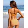 CUPSHE Women’s Bikini Sets Two Piece Swimsuit Halter V Neck Back Hook Cutout Stitching Cheeky Bottom(Yellow Floral)