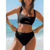 CUPSHE Women’s Bikini Sets Two Piece Swimsuit Square Neck High Waisted Textured Cut Out Adjustable Straps(Black)