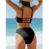 CUPSHE Women’s Bikini Sets Two Piece Swimsuit Square Neck High Waisted Textured Cut Out Adjustable Straps(Black)
