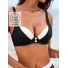CUPSHE Women’s Bikini Sets Two Piece Swimsuit Underwire High Waisted Bathing Suit Back Hook Color Block(Black/Beige)