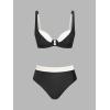 CUPSHE Women’s Bikini Sets Two Piece Swimsuit Underwire High Waisted Bathing Suit Back Hook Color Block(Black/Beige)