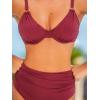 CUPSHE Women’s Bikini Sets Two Piece Swimsuit Underwire V Neck High Waisted Ruching Adjustable Straps Back Tie(Dark Red)