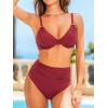CUPSHE Women’s Bikini Sets Two Piece Swimsuit Underwire V Neck High Waisted Ruching Adjustable Straps Back Tie(Dark Red)