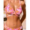 CUPSHE Women’s Bikini Sets Two Piece Swimsuit V Neck Wrap Bralette Back Hook Self Tie Halter Bathing Suit(Pink/Yellow Floral)