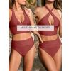 CUPSHE Women’s Bikini Sets V Neck High Waisted Two Piece Swimsuit Halter Back Self Tie Bathing Suit(Burgundy Red)