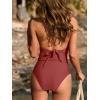 CUPSHE Women’s Bikini Sets V Neck High Waisted Two Piece Swimsuit Halter Back Self Tie Bathing Suit(Burgundy Red)