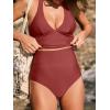 CUPSHE Women’s Bikini Sets V Neck High Waisted Two Piece Swimsuit Halter Back Self Tie Bathing Suit(Burgundy Red)