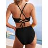 CUPSHE Women’s Bikini Sets V Neck Two Piece Swimsuit Scallop Bralette Ladder Trim Crisscross Bathing Suit(Black)