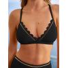 CUPSHE Women’s Bikini Sets V Neck Two Piece Swimsuit Scallop Bralette Ladder Trim Crisscross Bathing Suit(Black)