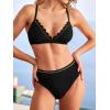 CUPSHE Women’s Bikini Sets V Neck Two Piece Swimsuit Scallop Bralette Ladder Trim Crisscross Bathing Suit(Black)
