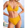 CUPSHE Women’s Bikini Sets V Neck Two Piece Swimsuit Scallop Bralette Ladder Trim Crisscross Bathing Suit(Yellow)
