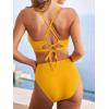 CUPSHE Women’s Bikini Sets V Neck Two Piece Swimsuit Scallop Bralette Ladder Trim Crisscross Bathing Suit(Yellow)