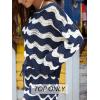 CUPSHE Women’s Crochet Cover Up Long Sleeve Striped Beach Cover Up Top Summer Casual Knit Tops for Swimwear(Top Only)(Blue Stripes)