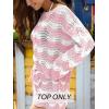CUPSHE Women’s Crochet Cover Up Long Sleeve Striped Beach Cover Up Top Summer Casual Knit Tops for Swimwear(Top Only)(Pink Stripes)