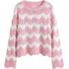 CUPSHE Women’s Crochet Cover Up Long Sleeve Striped Beach Cover Up Top Summer Casual Knit Tops for Swimwear(Top Only)(Pink Stripes)