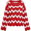 CUPSHE Women’s Crochet Cover Up Long Sleeve Striped Beach Cover Up Top Summer Casual Knit Tops for Swimwear(Top Only)(Red Stripes)