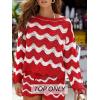 CUPSHE Women’s Crochet Cover Up Long Sleeve Striped Beach Cover Up Top Summer Casual Knit Tops for Swimwear(Top Only)(Red Stripes)