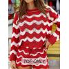 CUPSHE Women’s Crochet Cover Up Long Sleeve Striped Beach Cover Up Top Summer Casual Knit Tops for Swimwear(Top Only)(Red Stripes)
