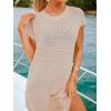 CUPSHE Women’s Crochet Swimsuit Cover Ups Short Sleeve Split Summer Casual Beach Cover Up Dress for Swimwear(Beige)